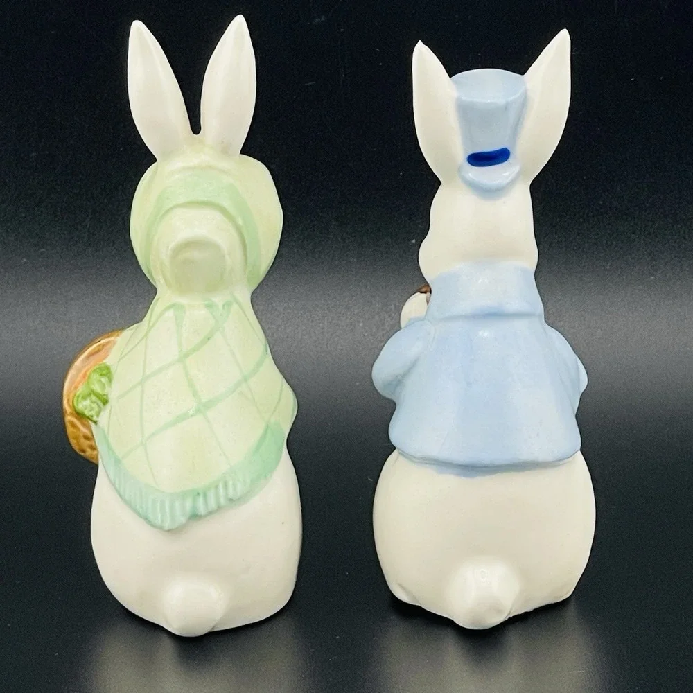 Vtg Mr & Mrs Bunny Rabbits Figure Top Hat Fine A Quality Japan Set Lot of 2 Rare